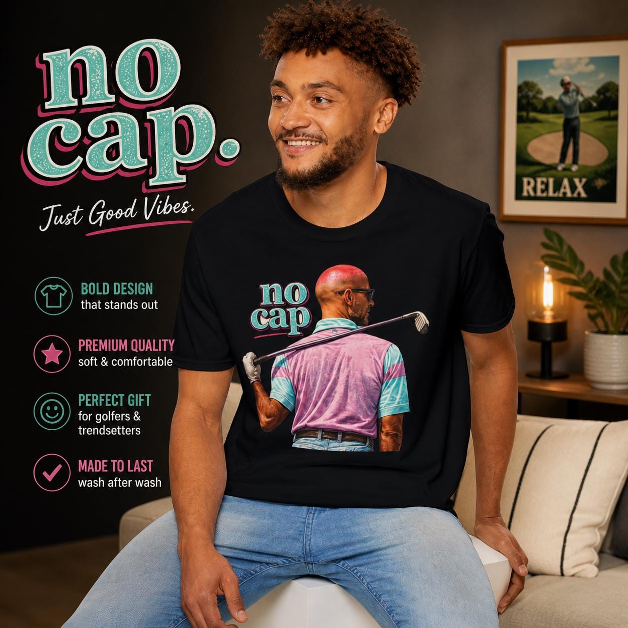 Retro 90s Bald Golfer Shirt: Funny Golf Humor Tee, Sunburn Head Joke