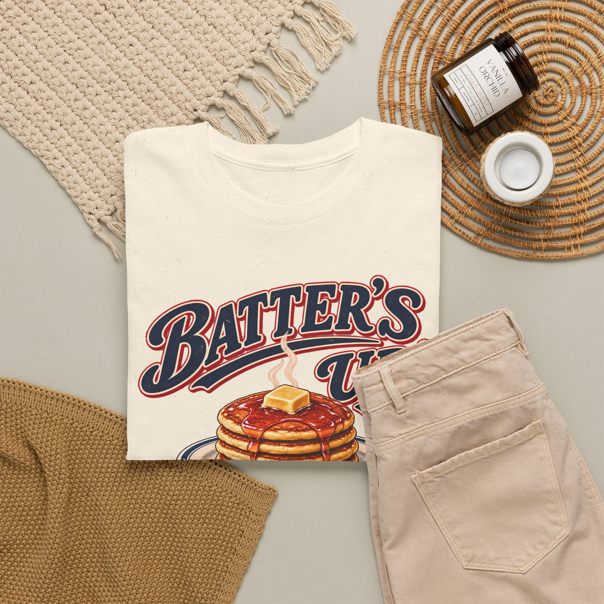 Batters Up Pancake Shirt, Vintage Baseball Breakfast Tee, Funny Gameday Food T-Shirt