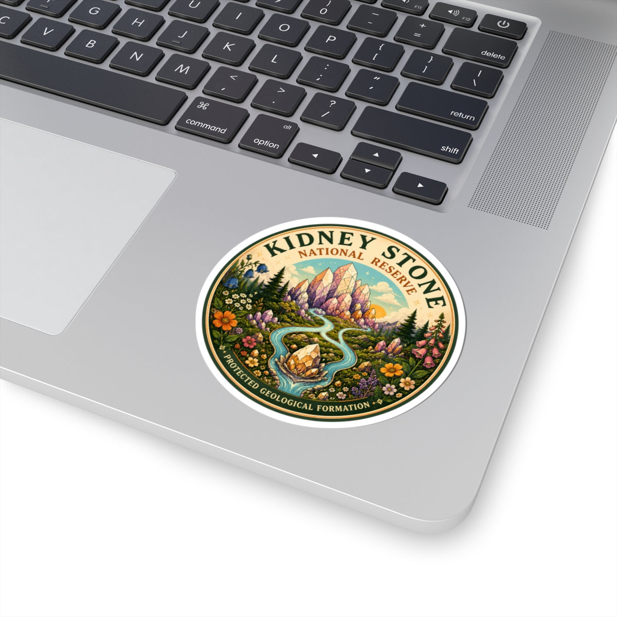 Kidney Stone National Reserve sticker | crystal mountain landscape, nature badge