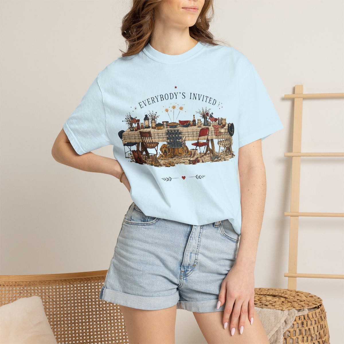Everybodys Invited Shirt | Vintage Americana Picnic Tee | Patriotic Folk Art Graphic Tee | Summer Gathering Shirt
