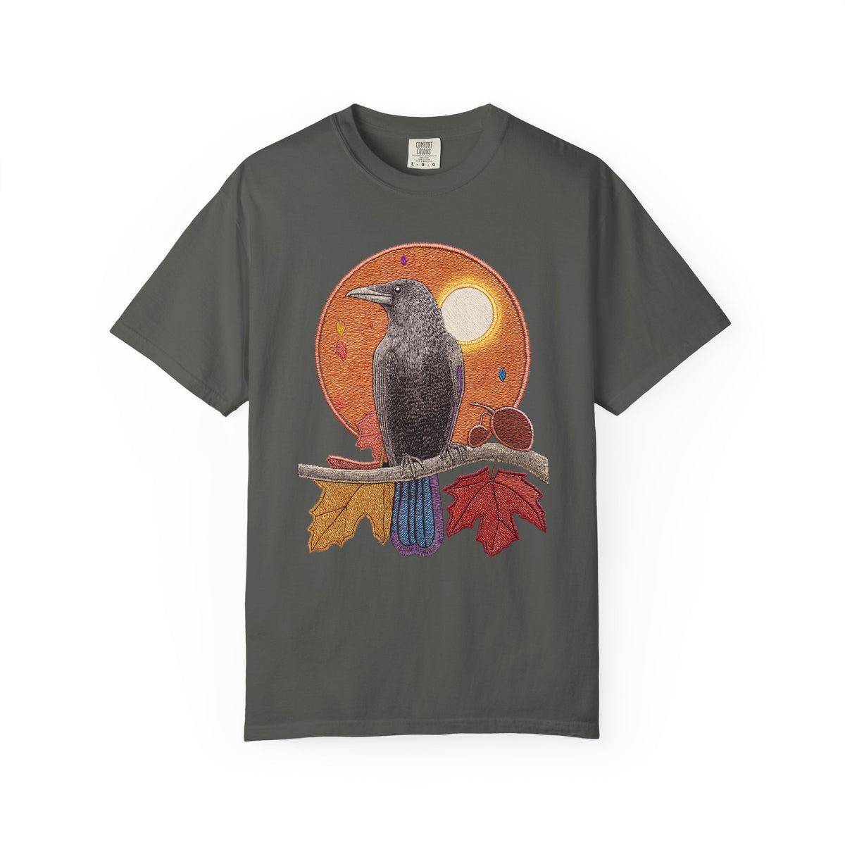 Autumn Crow Illustration T-shirt | Raven, Fall Leaves, Harvest Moon