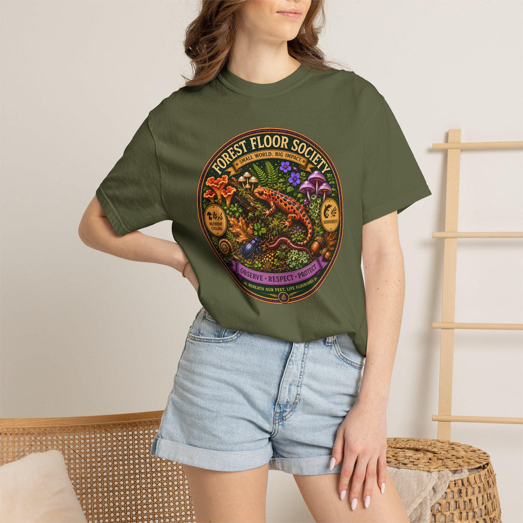 Forest Floor Society T-Shirt | Woodland Mushroom Moss Graphic Tee | Nature Lover Gift