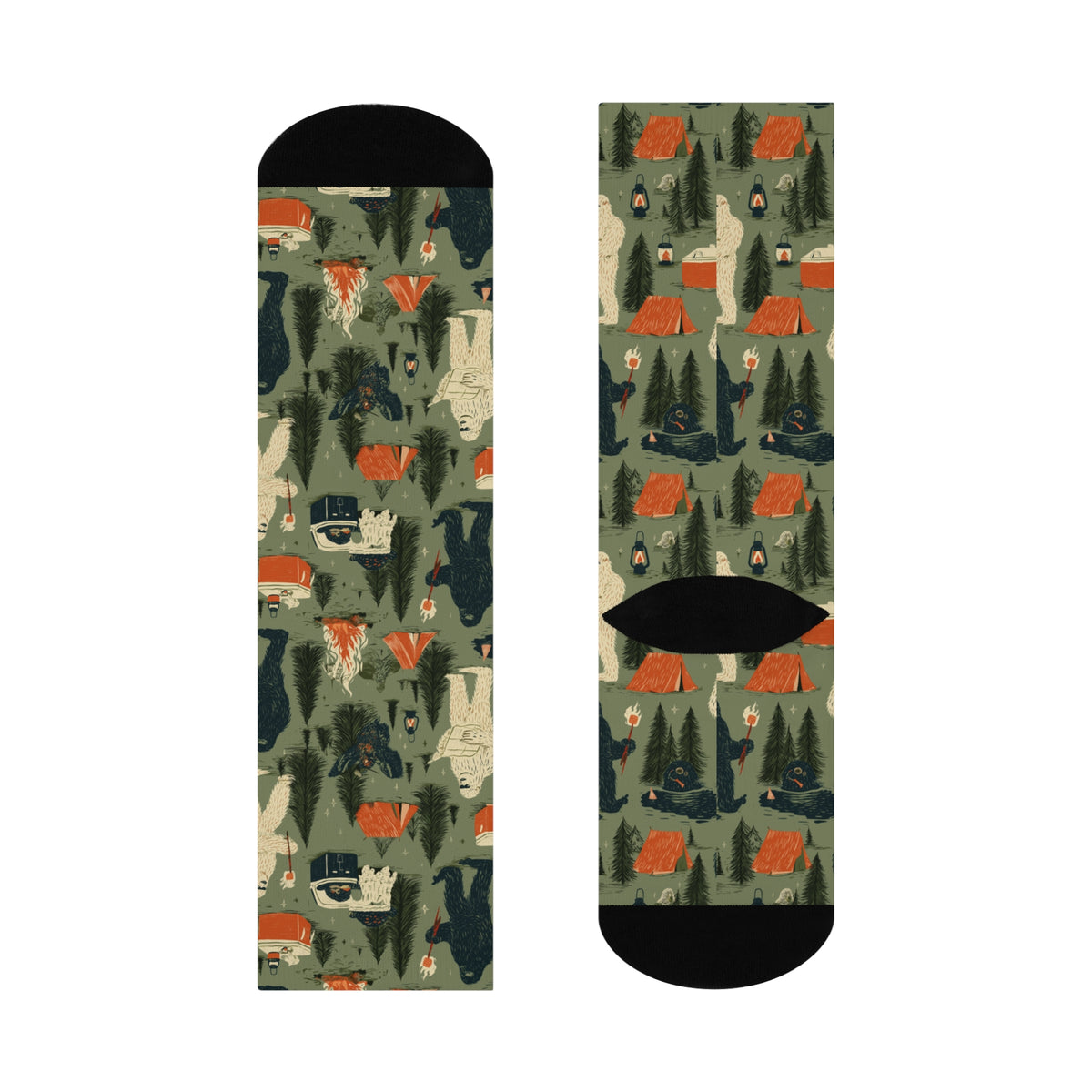 Bigfoot Camping Crew Socks | Sasquatch Yeti Marshmallow Print