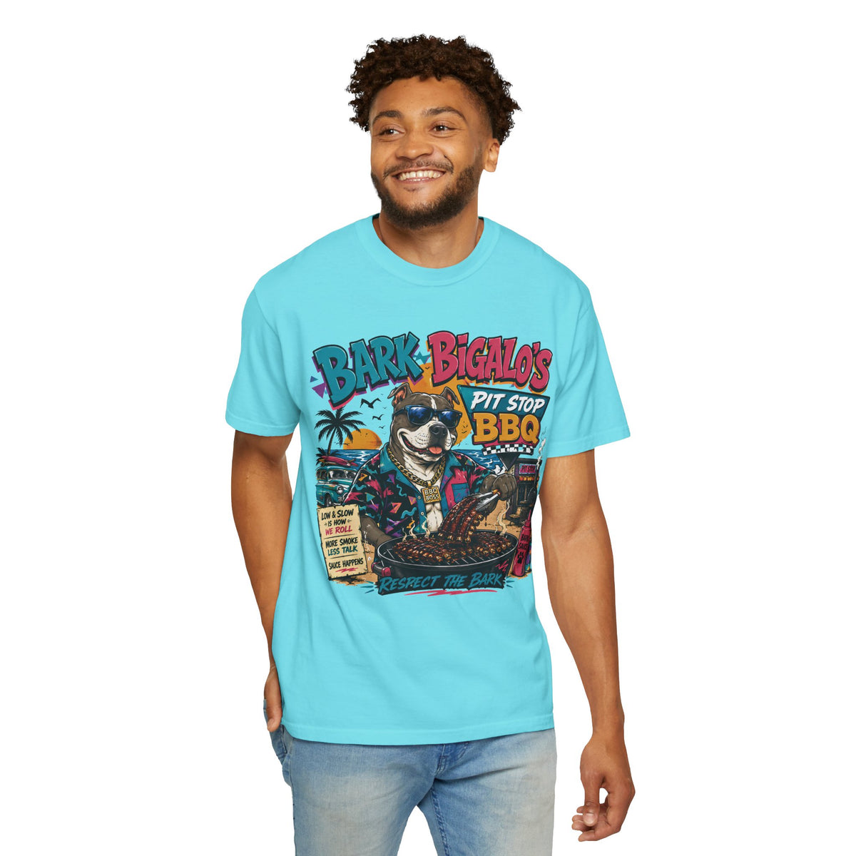 Bark Bigalos Pit Stop BBQ Shirt, Funny Pitbull BBQ Tee, Retro Beach Dog Shirt, Summer Cookout Graphic Tee, BBQ Lover Gift