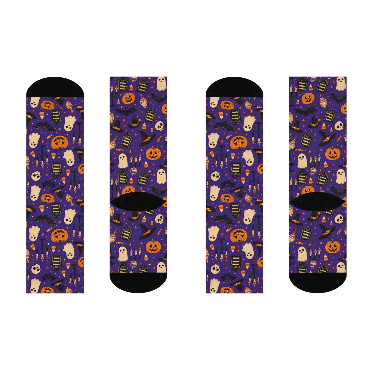 Halloween pattern Ghosts Pumpkins Candy Crew Socks | Purple spooky novelty