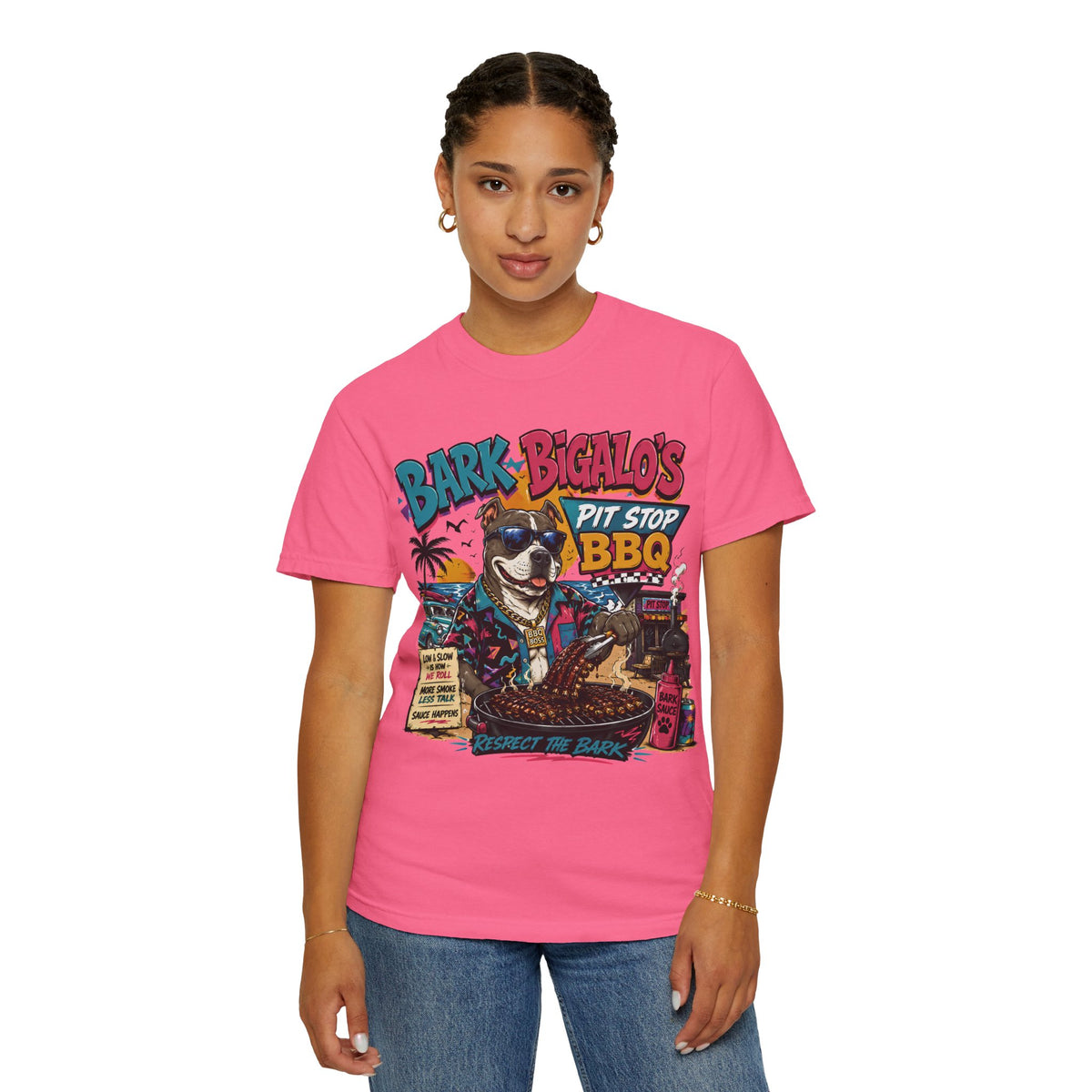 Bark Bigalos Pit Stop BBQ Shirt, Funny Pitbull BBQ Tee, Retro Beach Dog Shirt, Summer Cookout Graphic Tee, BBQ Lover Gift