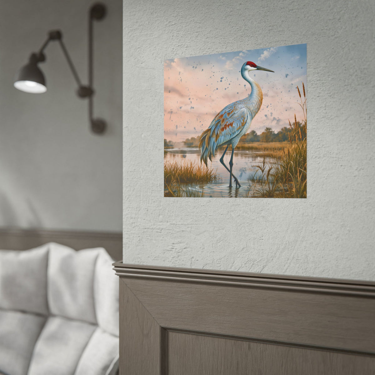 Sandhill Crane Rolled Poster | Wetland Bird Art, Marsh Landscape