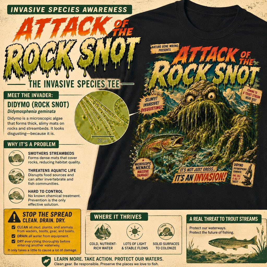 Attack of the Rock Snot Invasive Species Tee, Didymo Conservation Shirt