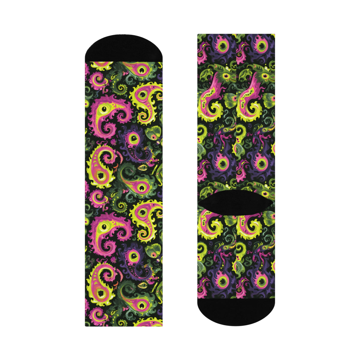 Neon Monster Paisley Crew Socks | Pink Green Psychedelic Eyes