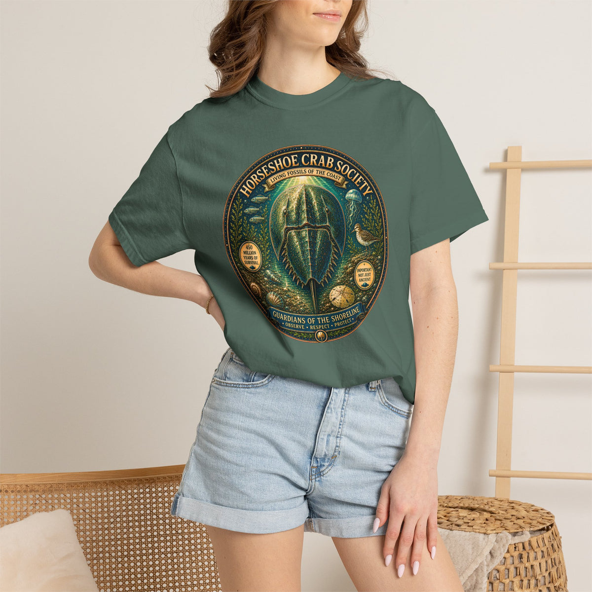 Horseshoe Crab Society Shirt, Marine Biology Tee, Coastal Nature Shirt, Comfort Colors Ocean Lover Gift, Living Fossil Graphic Tee