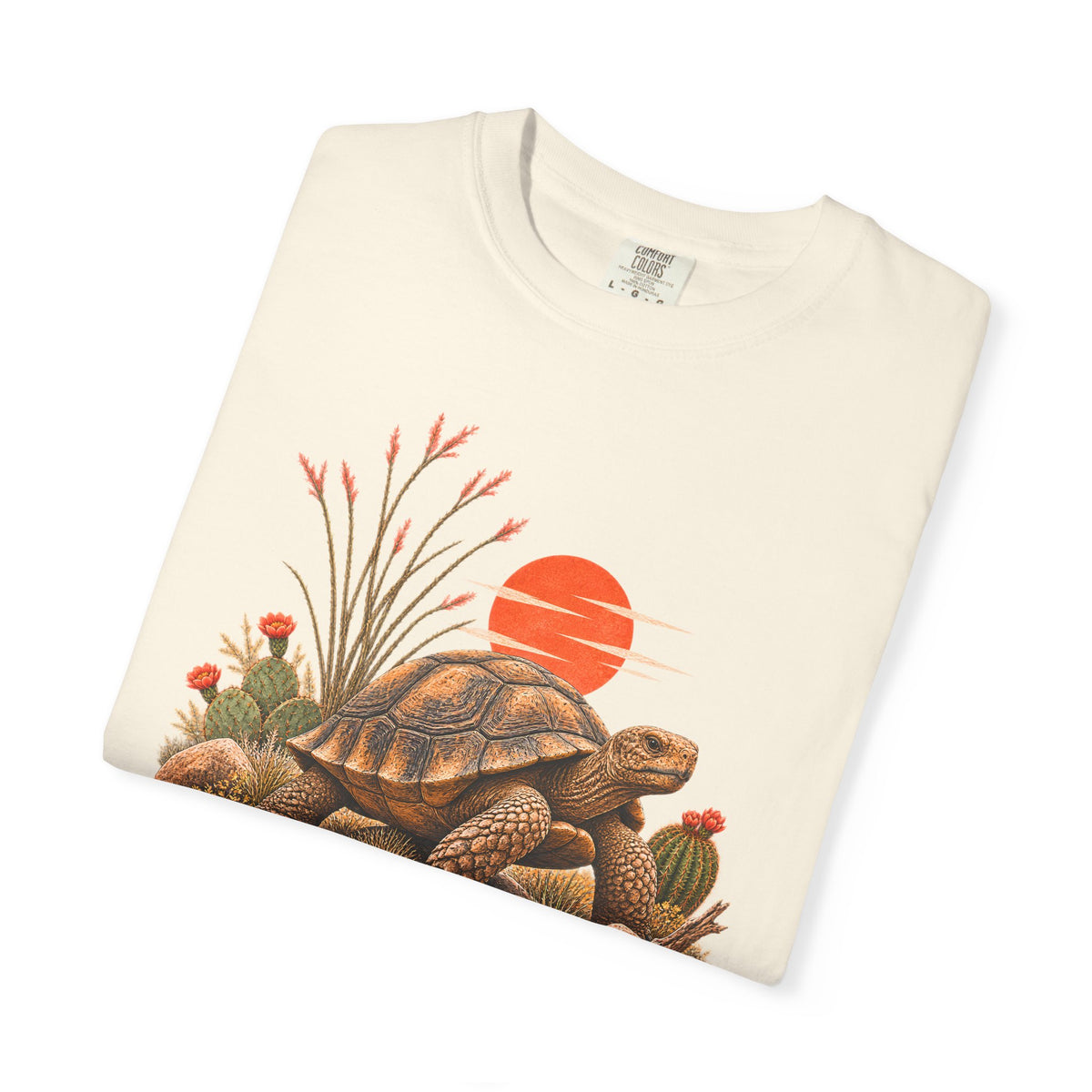 Desert Tortoise Illustration T-Shirt | Vintage Sunset Cactus Scene