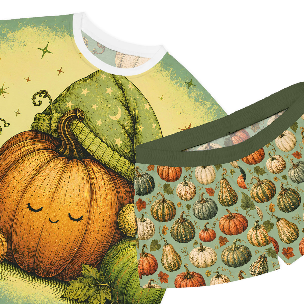 Pumpkin Pajama Set, Women's Fall Pajamas, Cute Autumn Sleepwear, Pumpkin Tee and Shorts, Cozy Halloween PJs