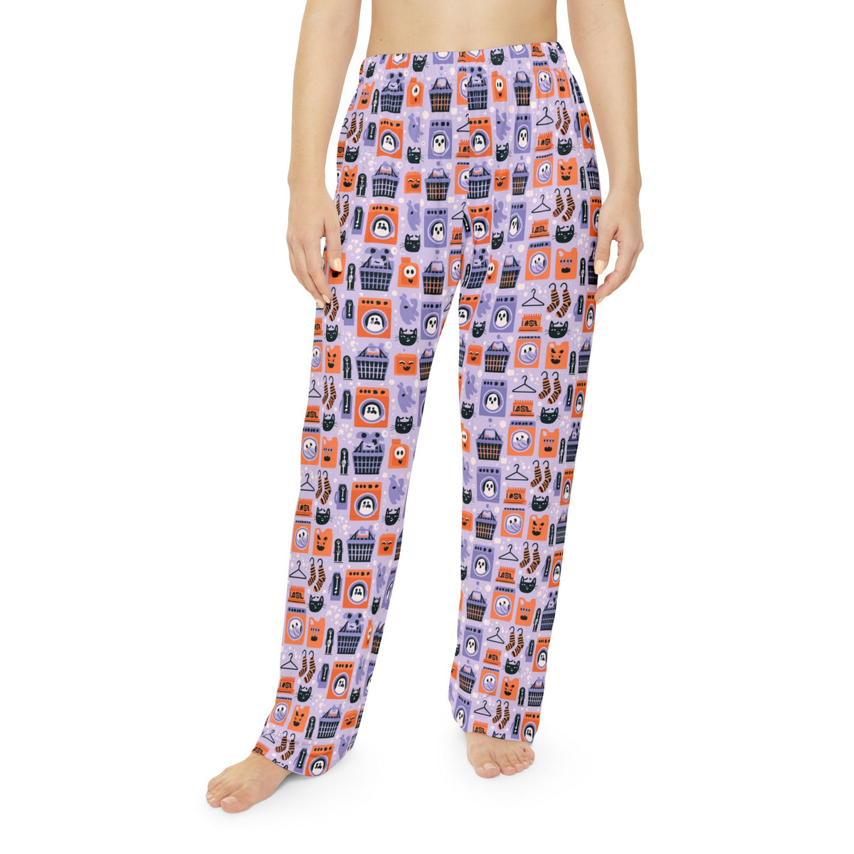 Haunted Laundromat Pajama Pants | Lavender Ghost & Cat Print