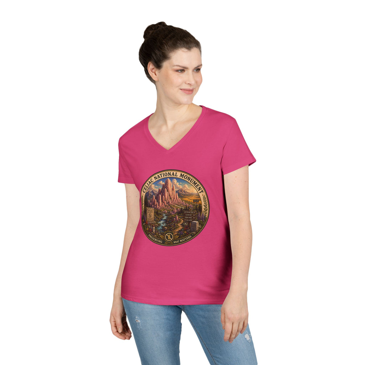 Celiac National Monument V-Neck Shirt Gluten Free Humor Tee