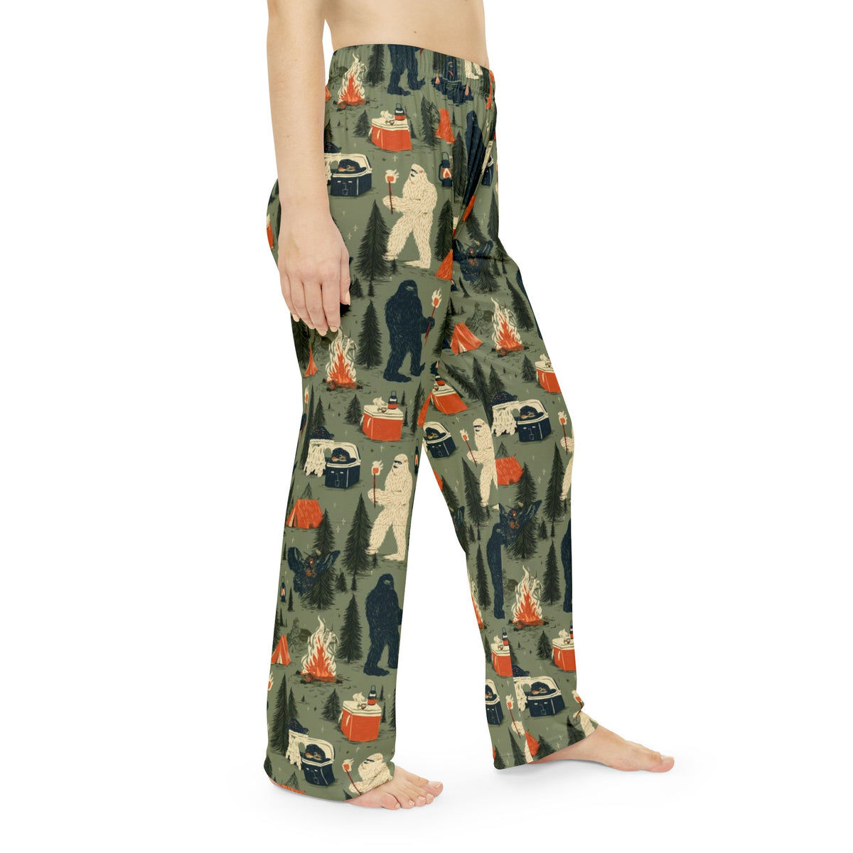 Bigfoot Camping Pajama Pants | Sasquatch Yeti Campfire Print