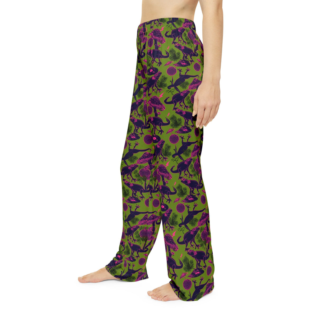 Disco Lizard Pajama Pants | Neon Pink Green Retro Jungle