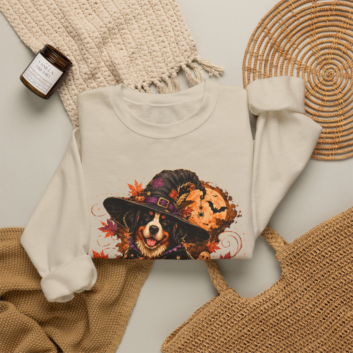 Halloween Witch Dog Sweatshirt | Pumpkin, Jack-o'-Lanterns, Autumn Leaves