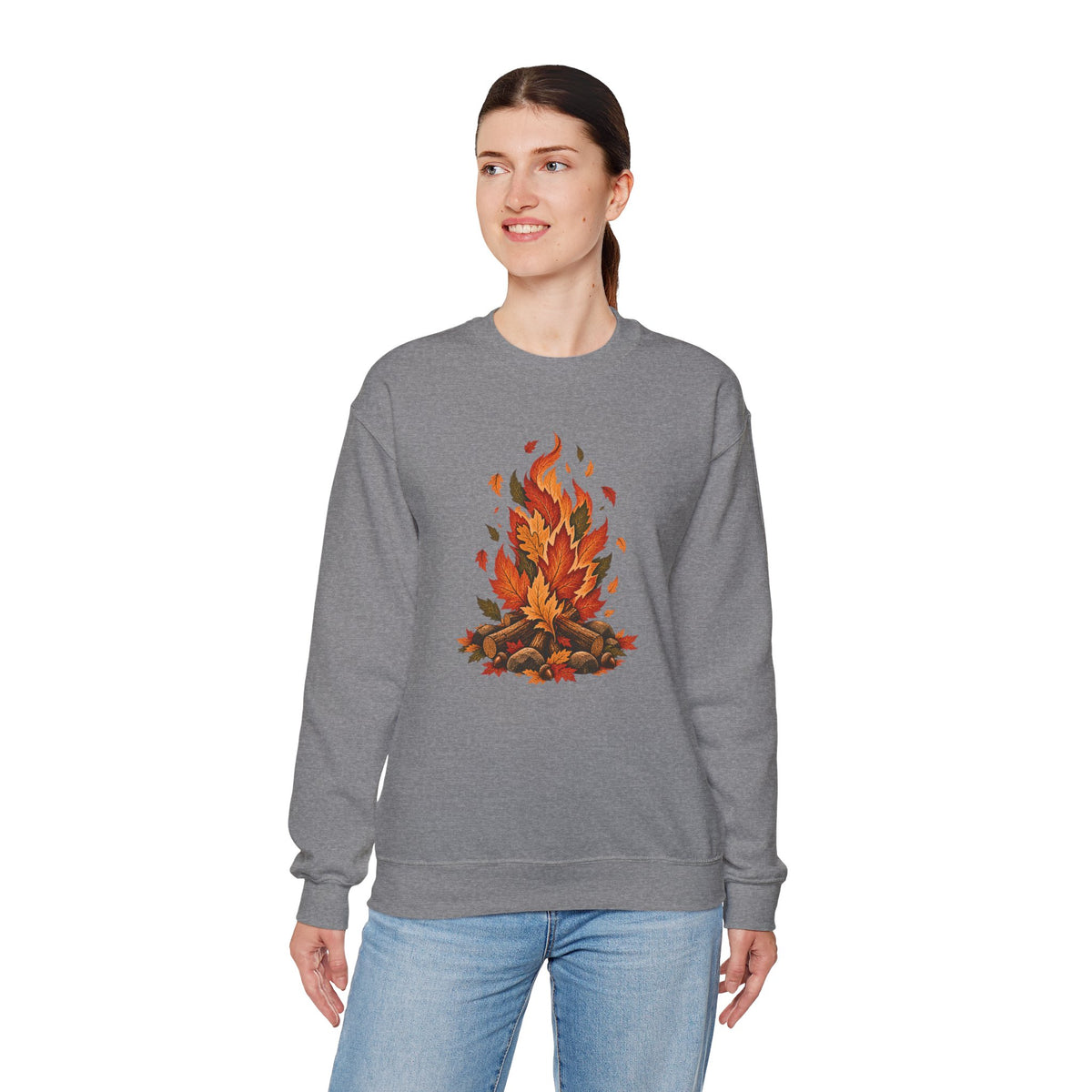 Autumn Leaf Bonfire Sweatshirt, Fall Leaves Campfire Crewneck, Cozy Fall Sweatshirt, Vintage Nature Shirt, Camping Pullover