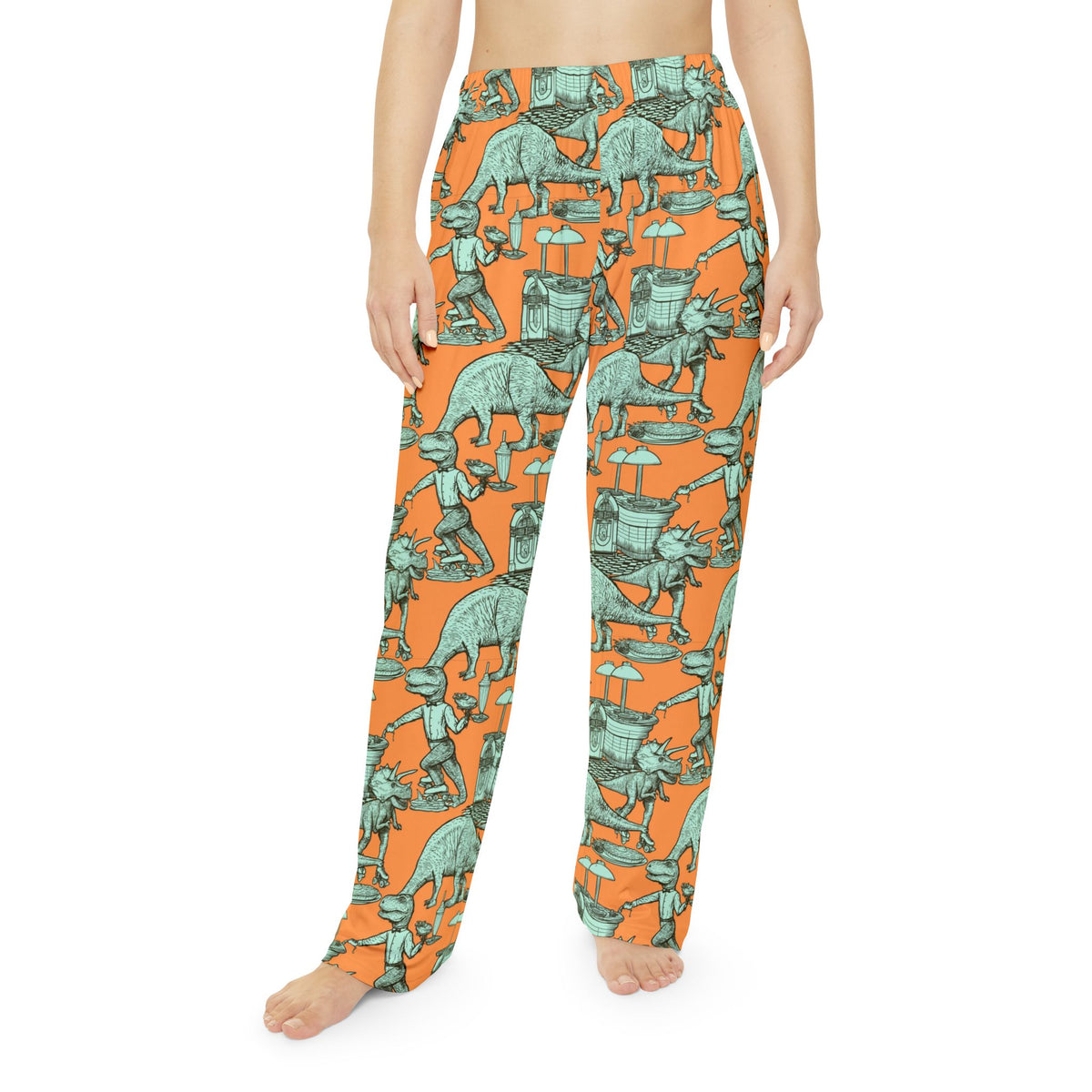 Skating Dinosaur Pajama Pants | Retro Roller Skate Diner