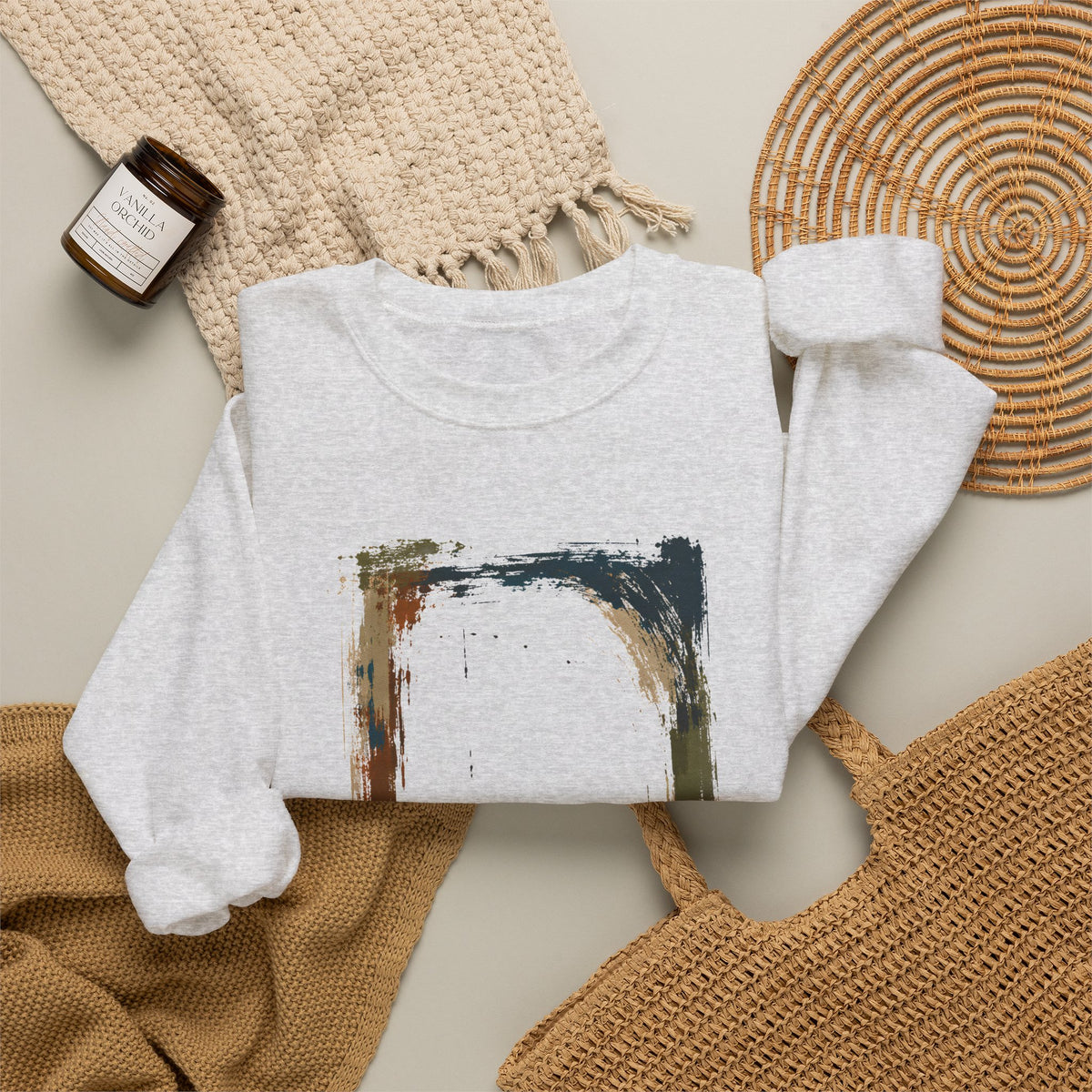 Abstract Grunge Square Sweatshirt | Minimal Distressed Art, Neutral Tones