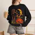 Vintage Halloween Black Cat Sweatshirt, Retro Pumpkin Moon Crewneck, Weird Spooky Cat Gildan 18000 Halloween Sweater