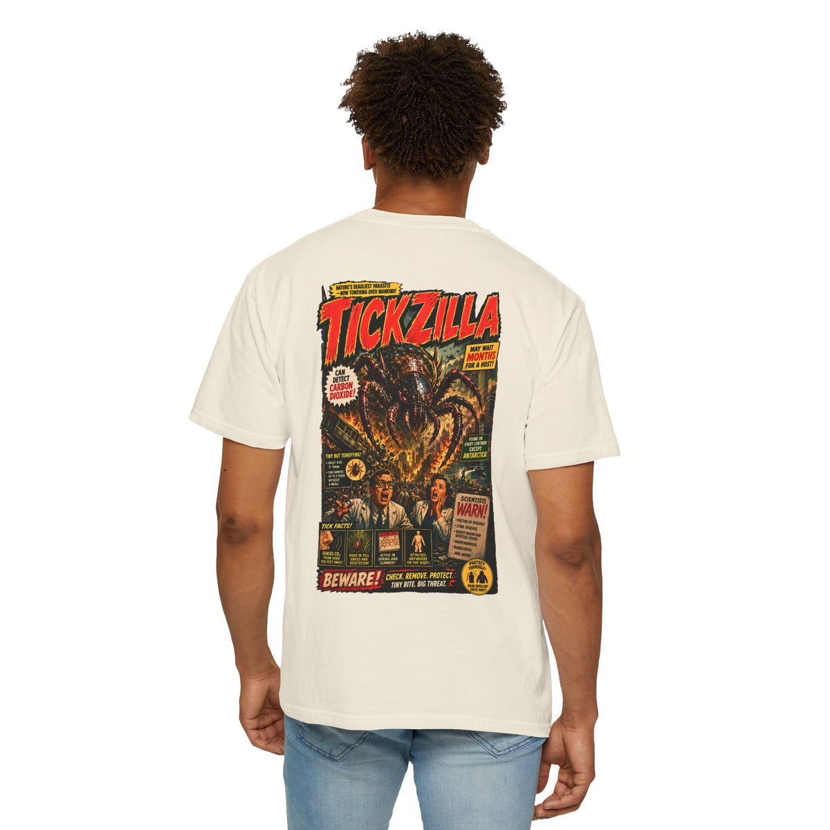 Tickzilla Monster Tick Shirt, Giant Tick Horror Movie Tee, Retro Creature Feature Back Print, Lyme Disease Awareness, Entomology Gift