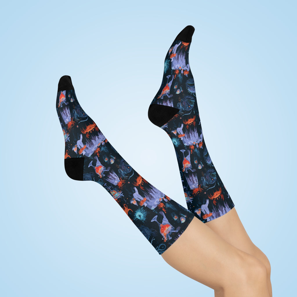 Deep Sea Cocktail Party Crew Socks | Anglerfish Octopus Print