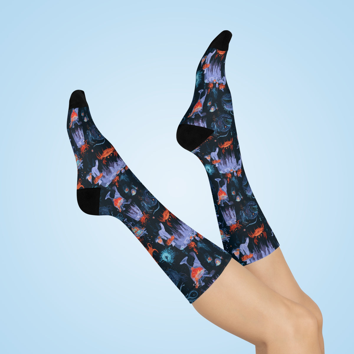 Deep Sea Cocktail Party Crew Socks | Anglerfish Octopus Print
