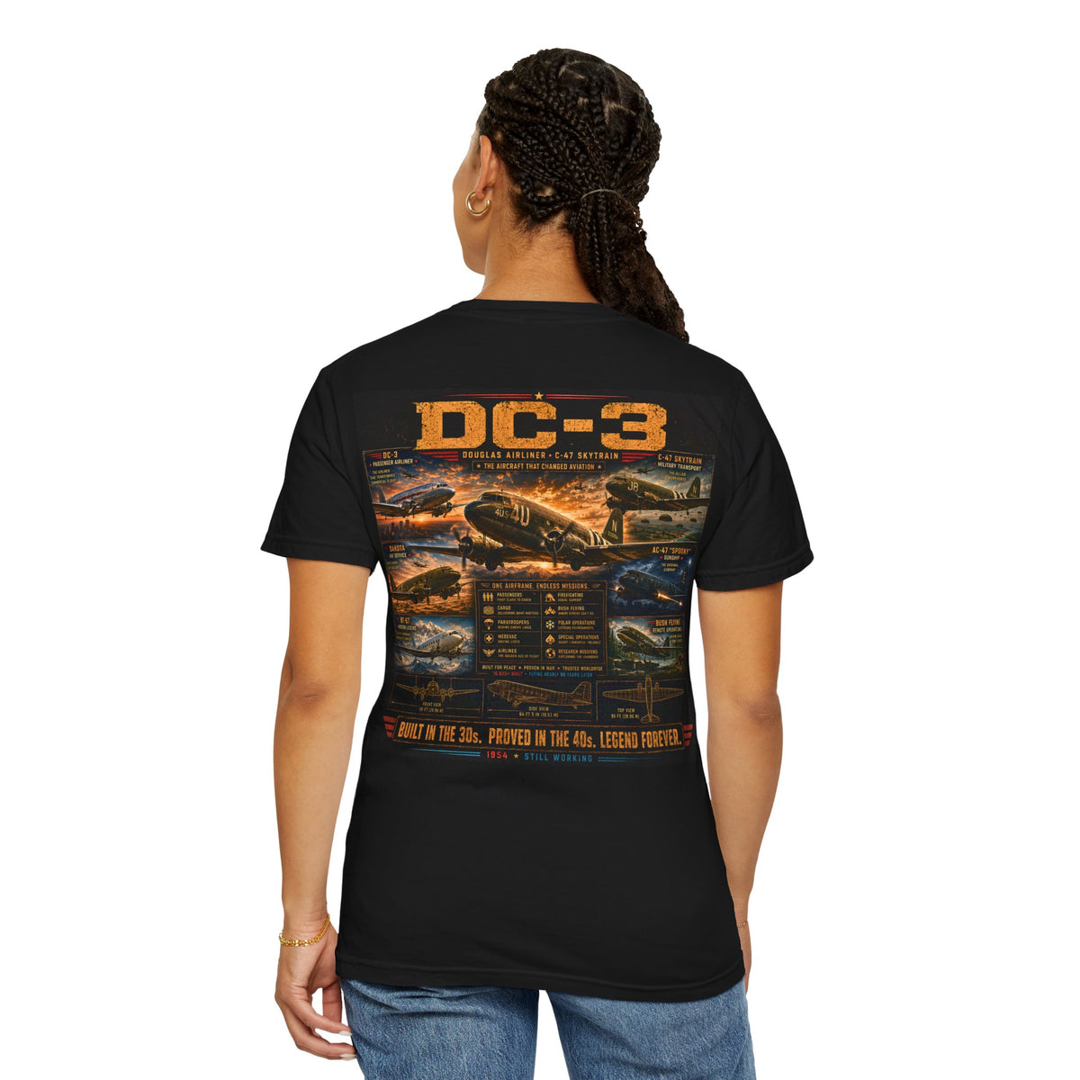 Douglas DC-3 Aircraft Diagram T-shirt | Vintage Airplane Illustration