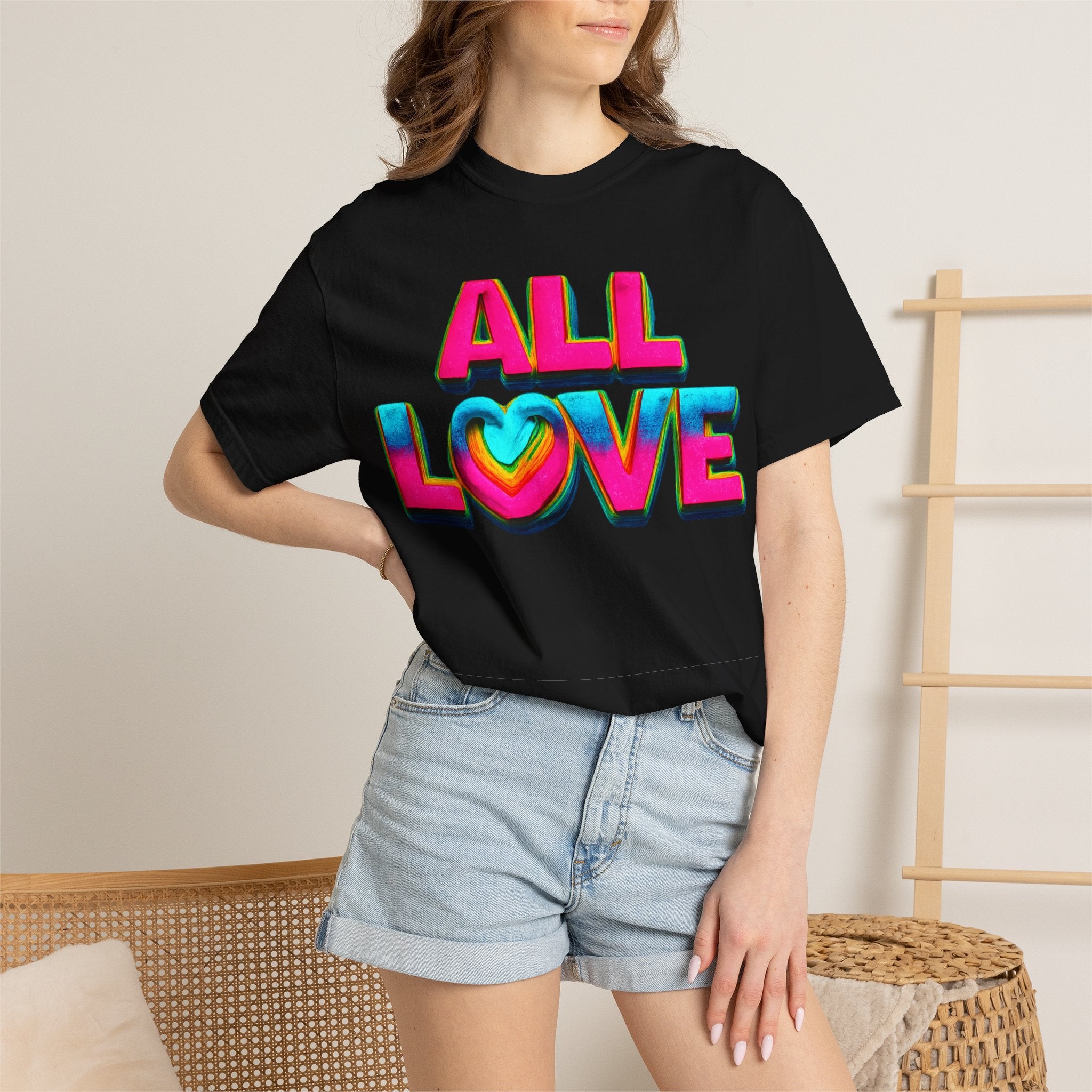 All Love Shirt, Retro Colorful Tee, Positive Vibes Shirt, Heart Graphic Tee, Bright Aesthetic T-Shirt, Feel Good Shirt, Gift for Friends