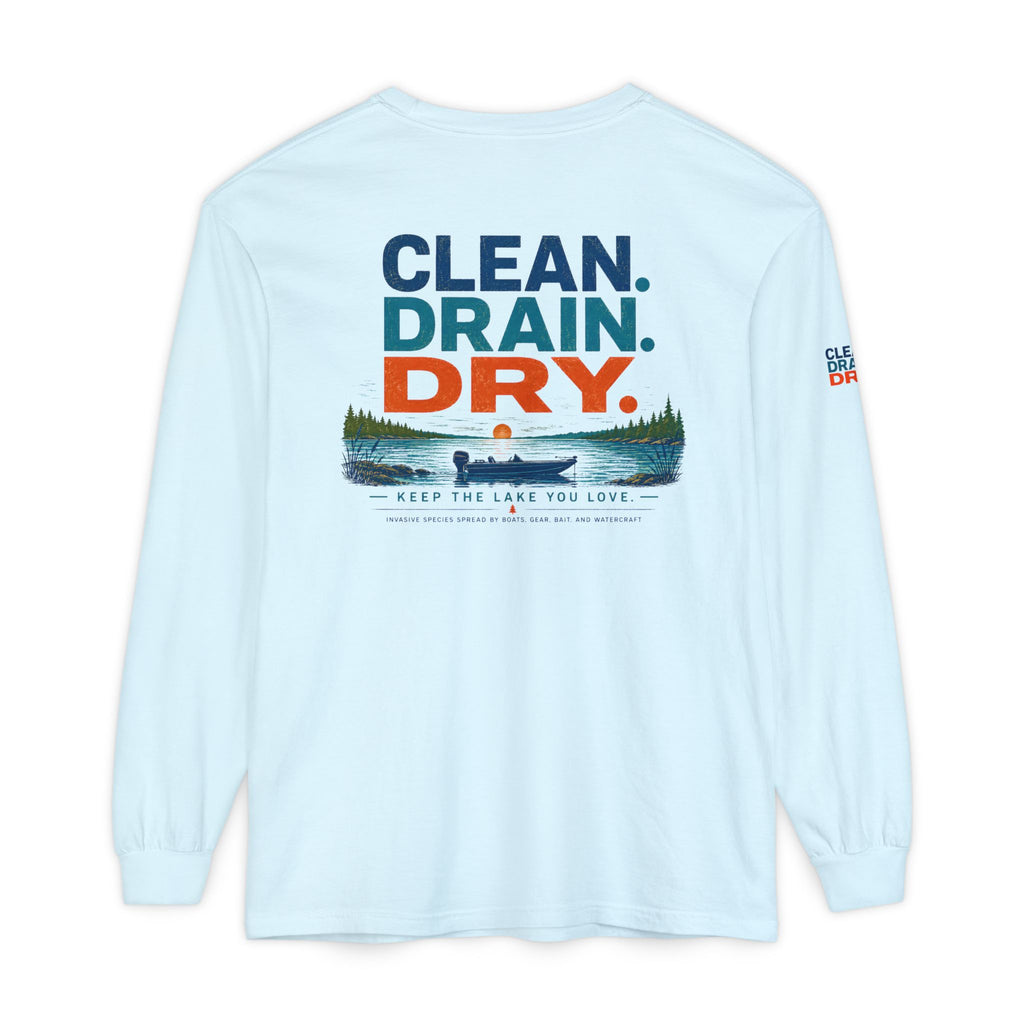 Long Sleeve Tee — "Clean. Drain. Dry." Lake Conservation Shirt