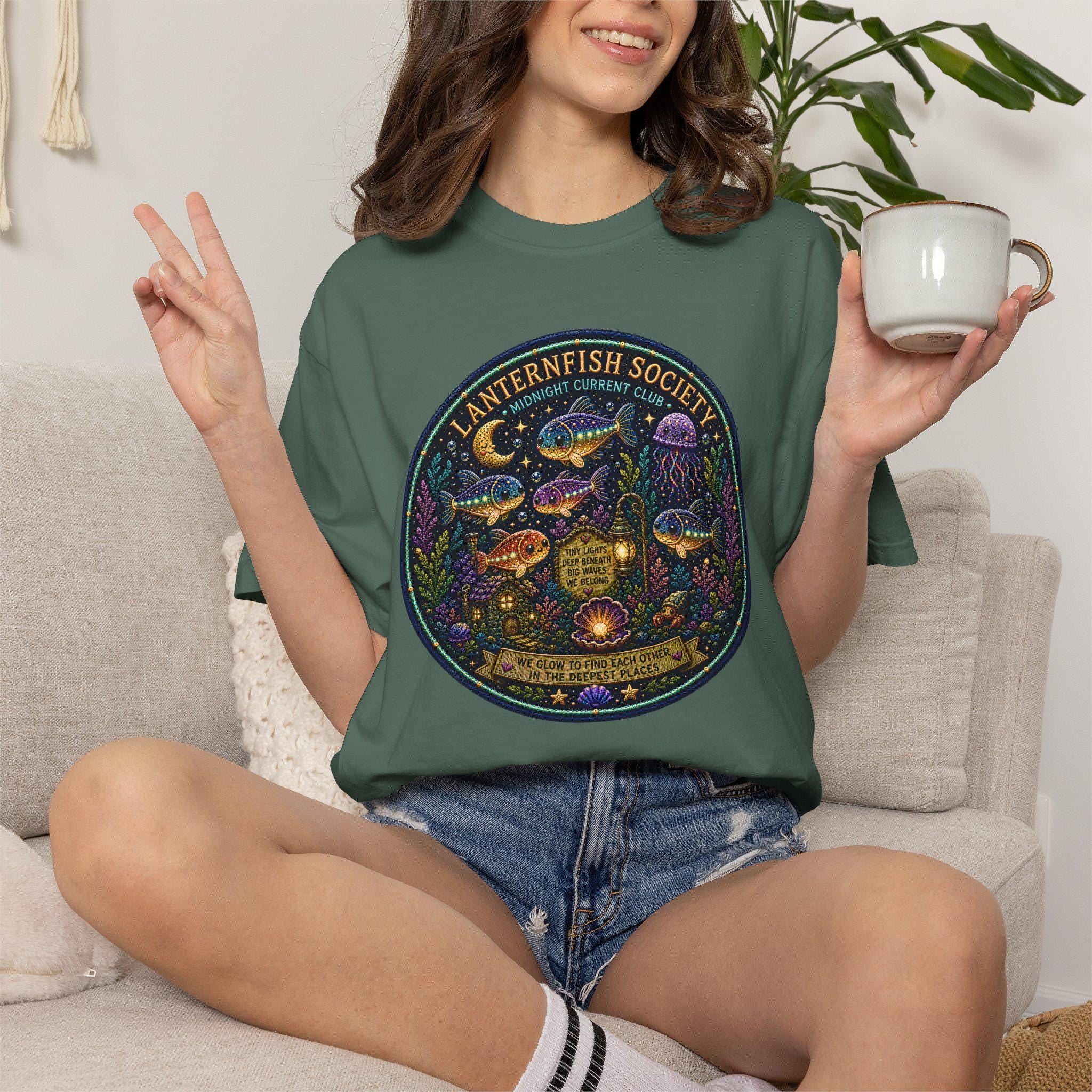Lanternfish Society Shirt, Bioluminescent Deep Sea Marine Life Tee, Comfort Colors 1717