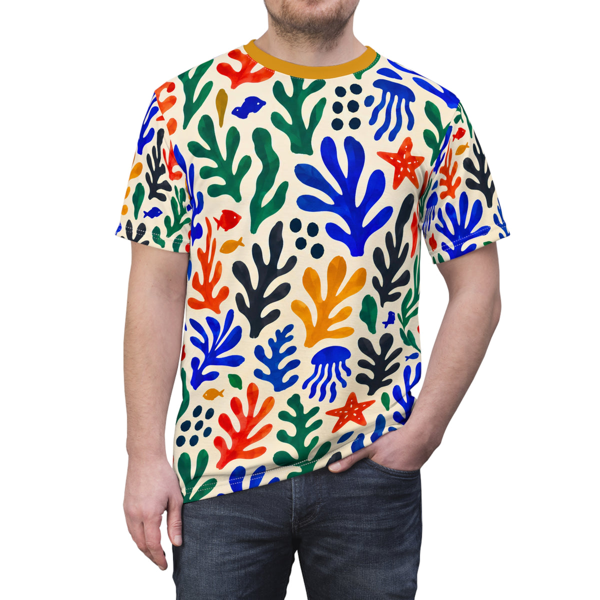 Colorful Seaweed & Jellyfish Pattern Tee | All-Over Print Shirt