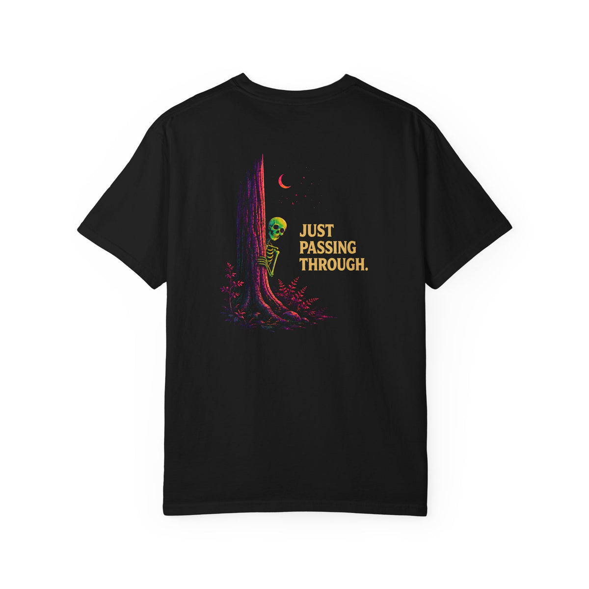 Just Passing Through skeleton T-Shirt | neon skeleton peekaboo design