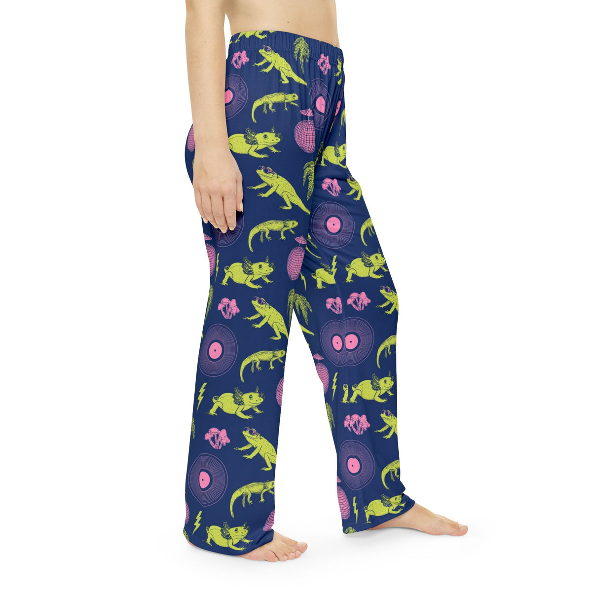 Neon Axolotl Disco Pajama Pants | Lime Pink Dance Print