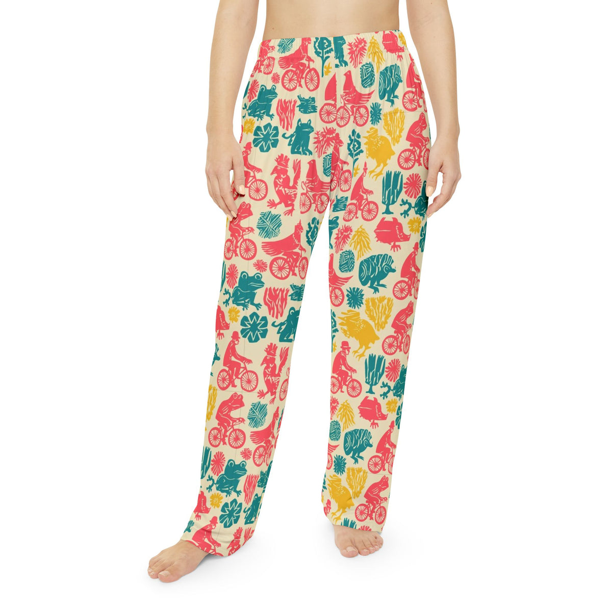 Birds on Bicycles Pajama Pants | Retro Rooster Frog Print