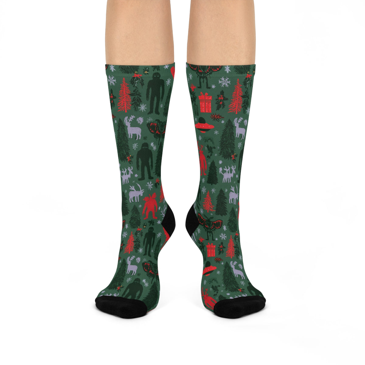 Dark Cryptid Christmas Crew Socks | Bigfoot & Mothman