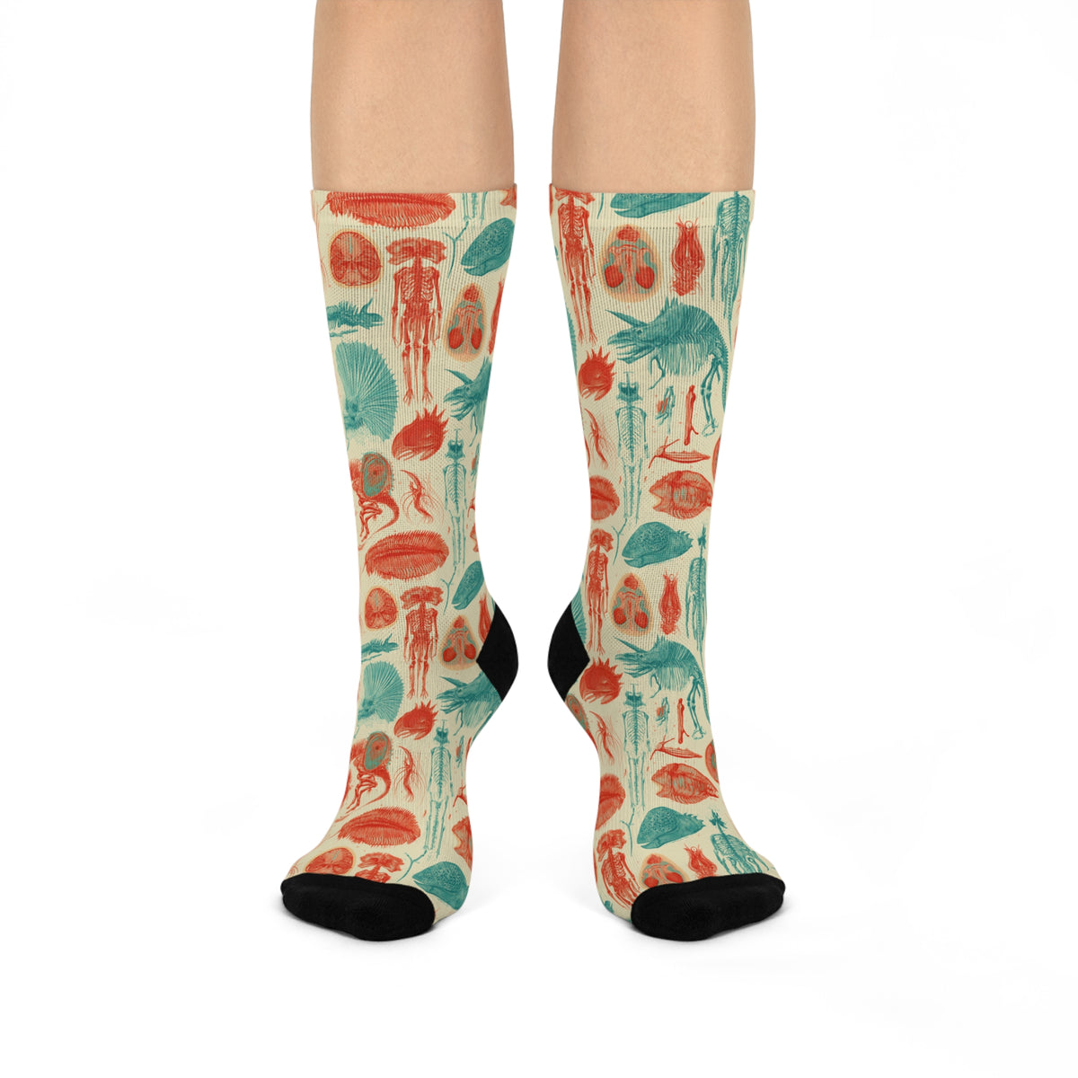 Fantastic Fossils Crew Socks | Coral Teal Anatomy Print