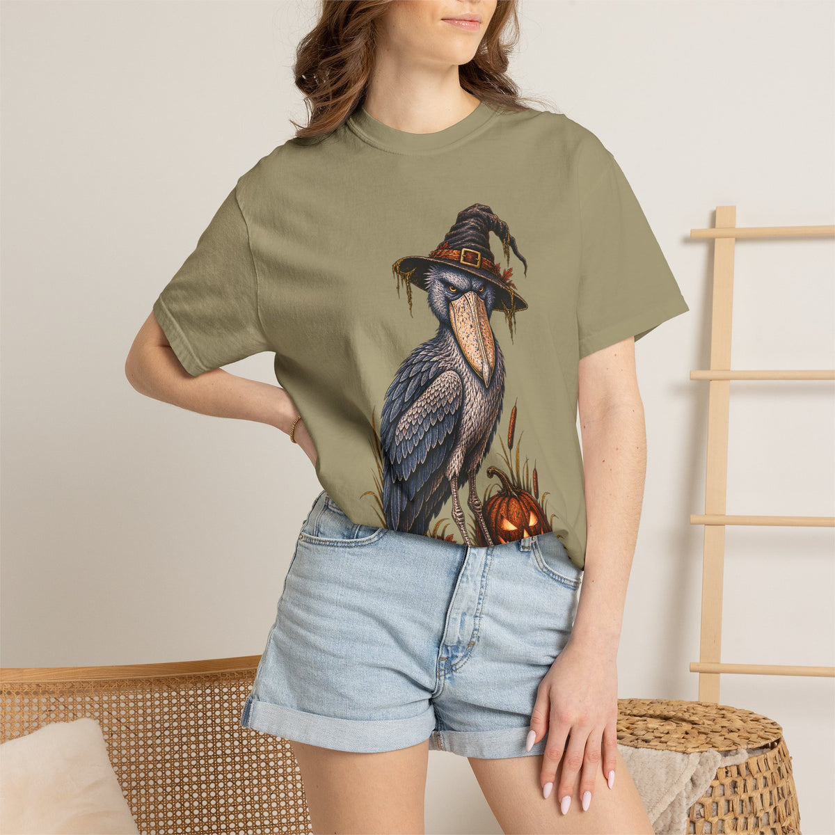 Halloween Shoebill Shirt, Bird Watching T Shirt, Spooky Birdwatcher Gift, Vintage Witch Bird Comfort Colors Tee
