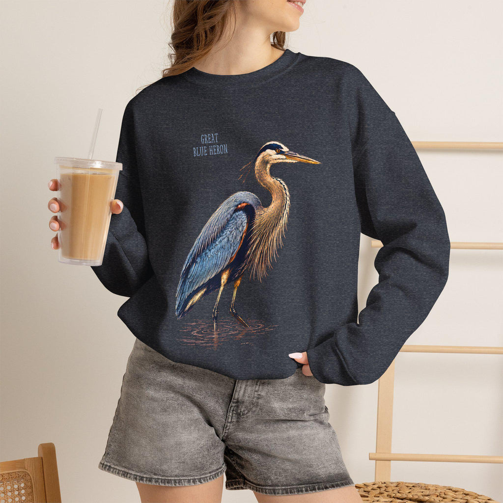 Blue Heron Crewneck Sweatshirt | Vintage Bird Artwork, Nature Apparel