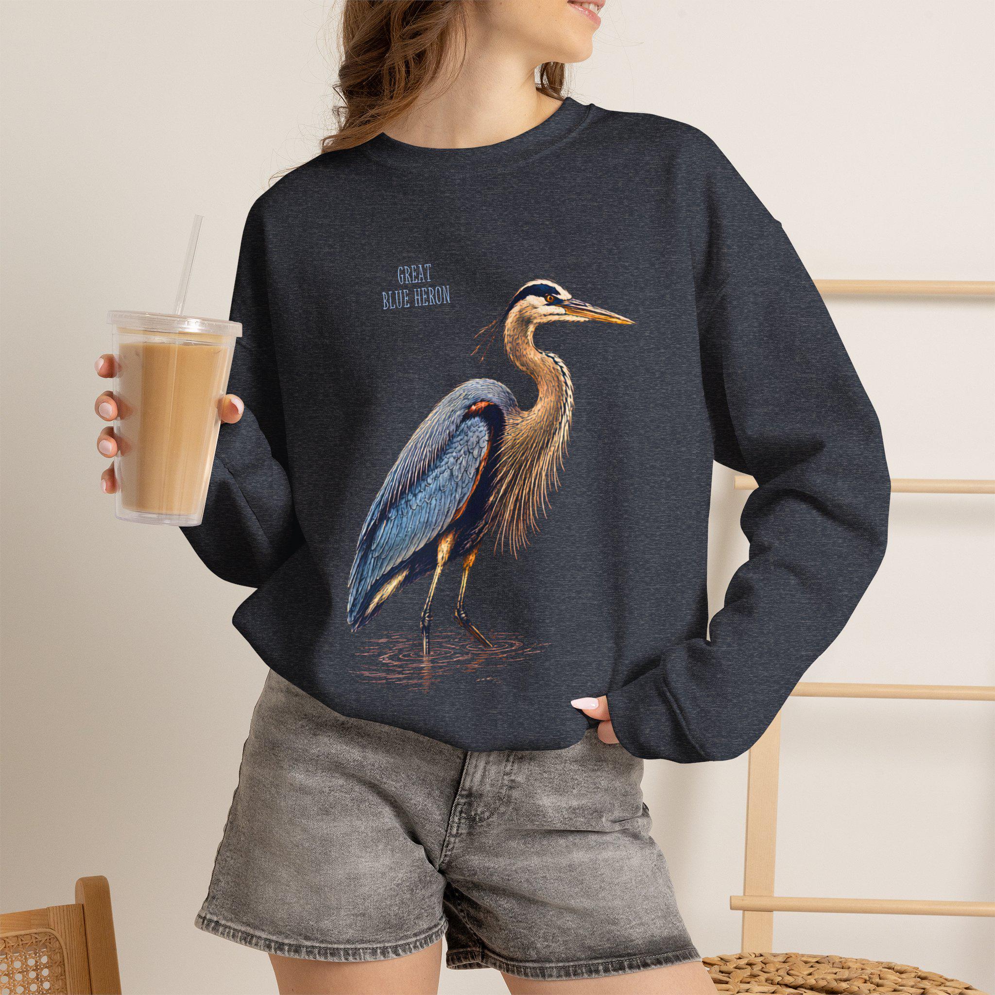 Blue Heron Crewneck Sweatshirt | Vintage Bird Artwork, Nature Apparel