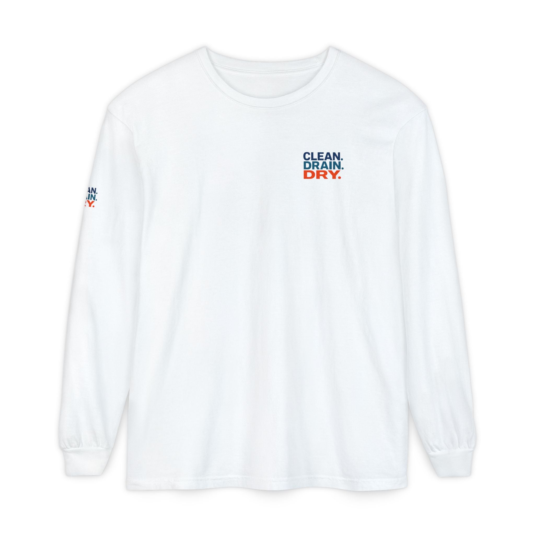 Long Sleeve Tee — "Clean. Drain. Dry." Lake Conservation Shirt