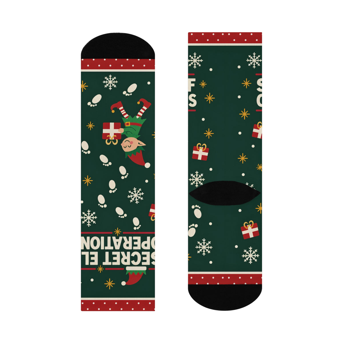 Secret Elf Operations Christmas Socks, Funny Holiday Crew Socks, Christmas Elf Helper Gift for Mom Dad, Nighttime Elf Moving Tradition