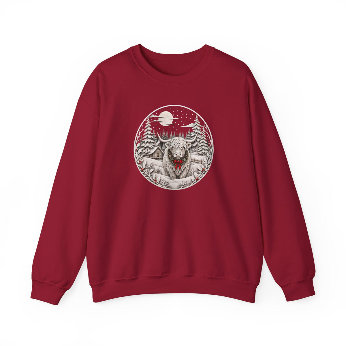 Christmas Highland Cow Sweatshirt, Winter Highland Cow Crewneck, Cozy Christmas Cow Sweatshirt, Rustic Holiday Sweatshirt