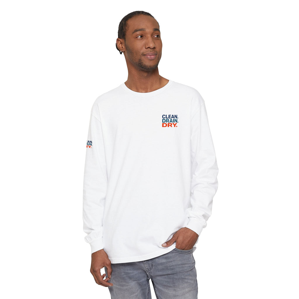 Long Sleeve Tee — "Clean. Drain. Dry." Lake Conservation Shirt