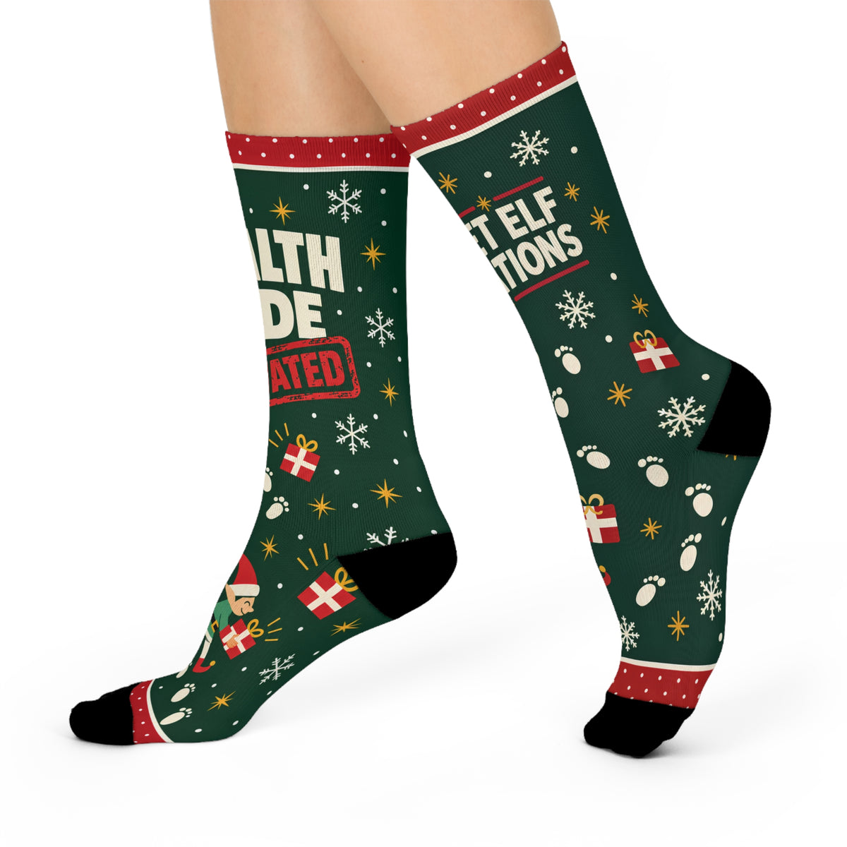Secret Elf Operations Christmas Socks, Funny Holiday Crew Socks, Christmas Elf Helper Gift for Mom Dad, Nighttime Elf Moving Tradition