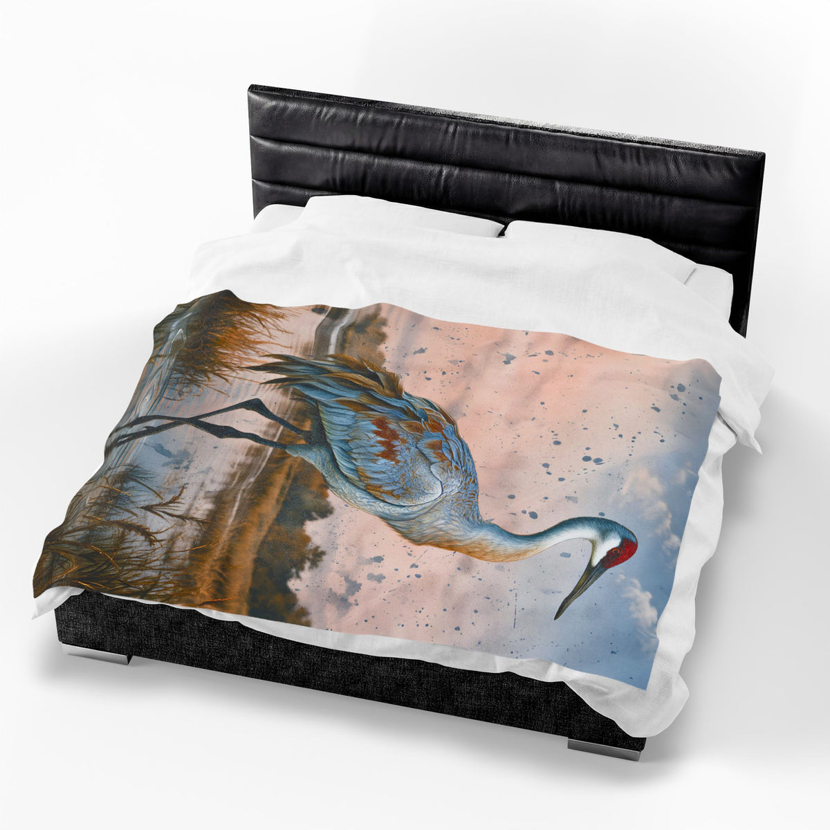 Sandhill Crane Art Velveteen Plush Blanket | Watercolor Marsh Bird Illustration
