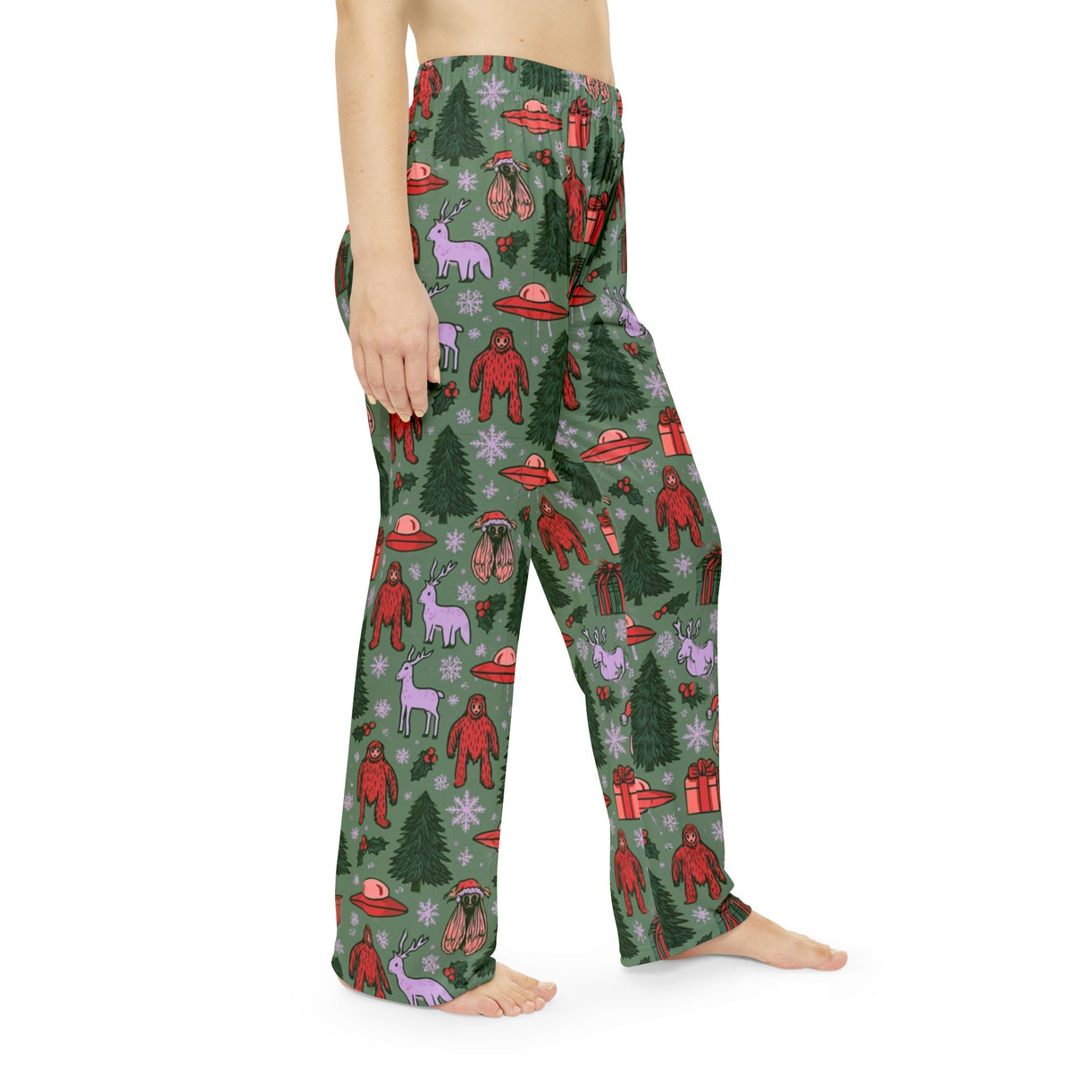 Cryptid Christmas Pajama Pants | Bigfoot Mothman UFO Holiday
