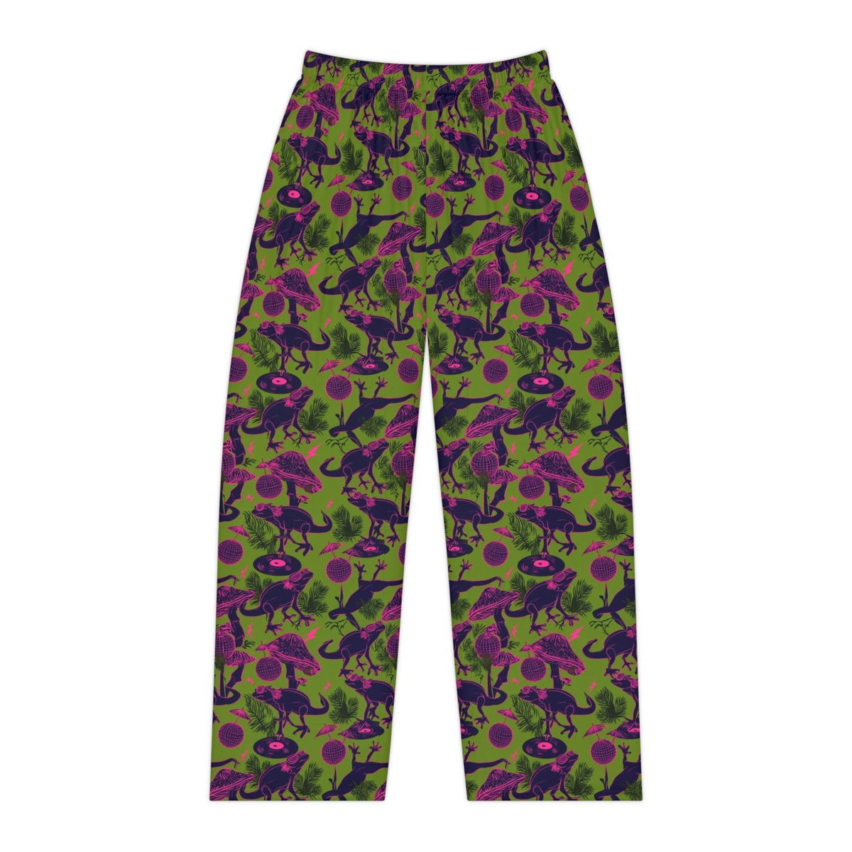 Disco Lizard Pajama Pants | Neon Pink Green Retro Jungle
