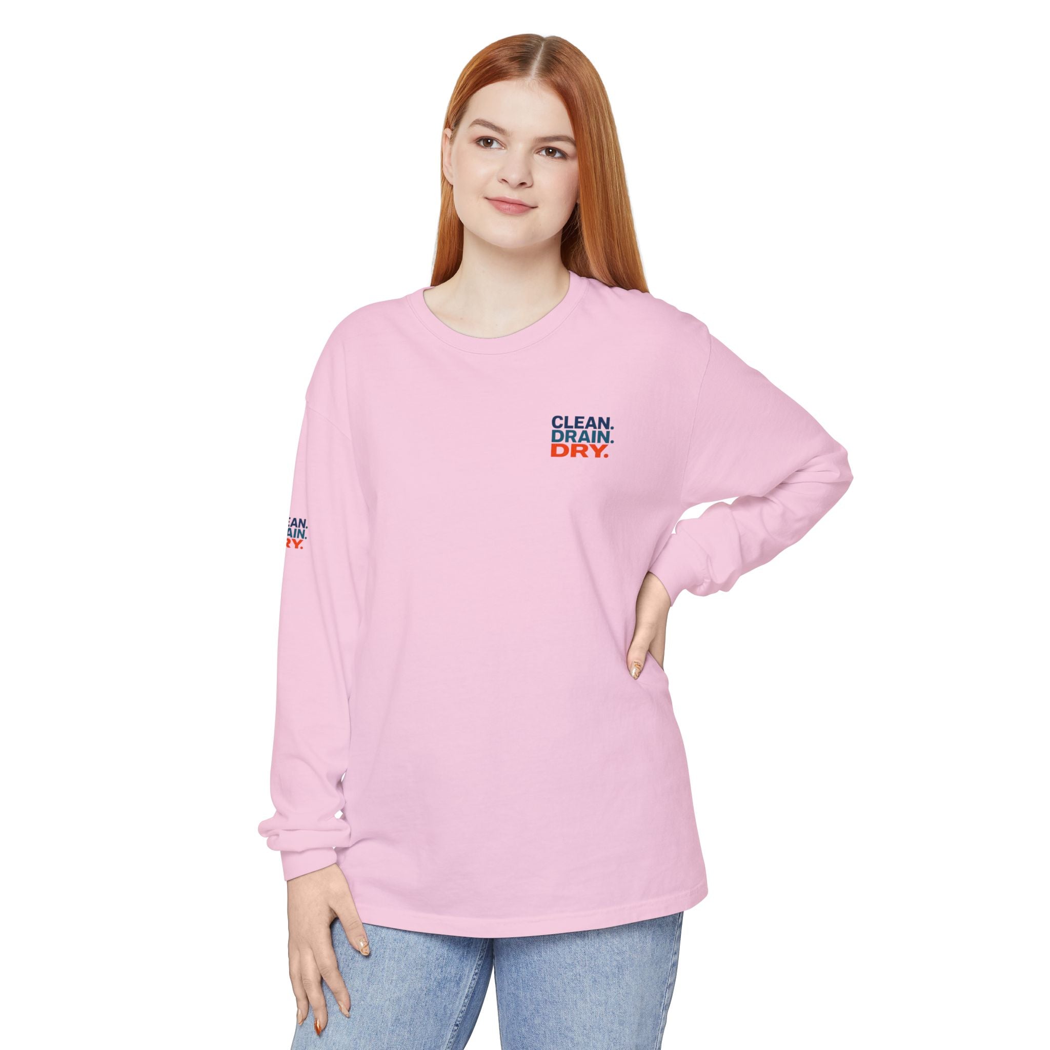 Long Sleeve Tee — "Clean. Drain. Dry." Lake Conservation Shirt